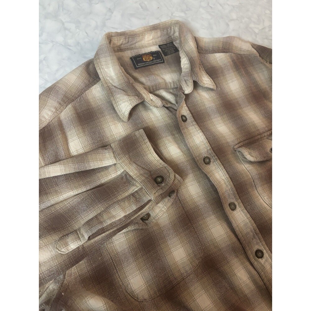 Vintage 90s Route 66 Heavy Flannel Shirt Mens XL Brown Tan Plaid Cotton Workwear